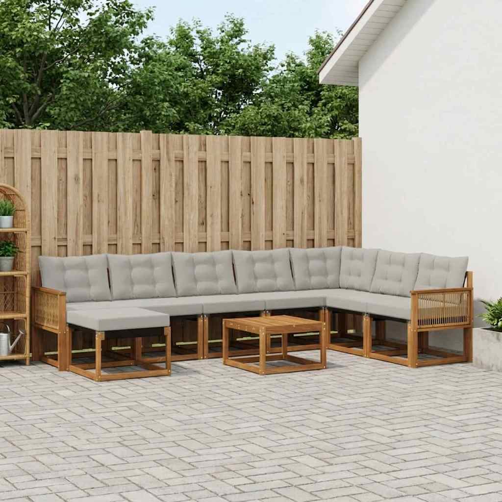 Buiten bankenset met kussen 9 pcs Naturel en lichtgrijs – afbeelding 1