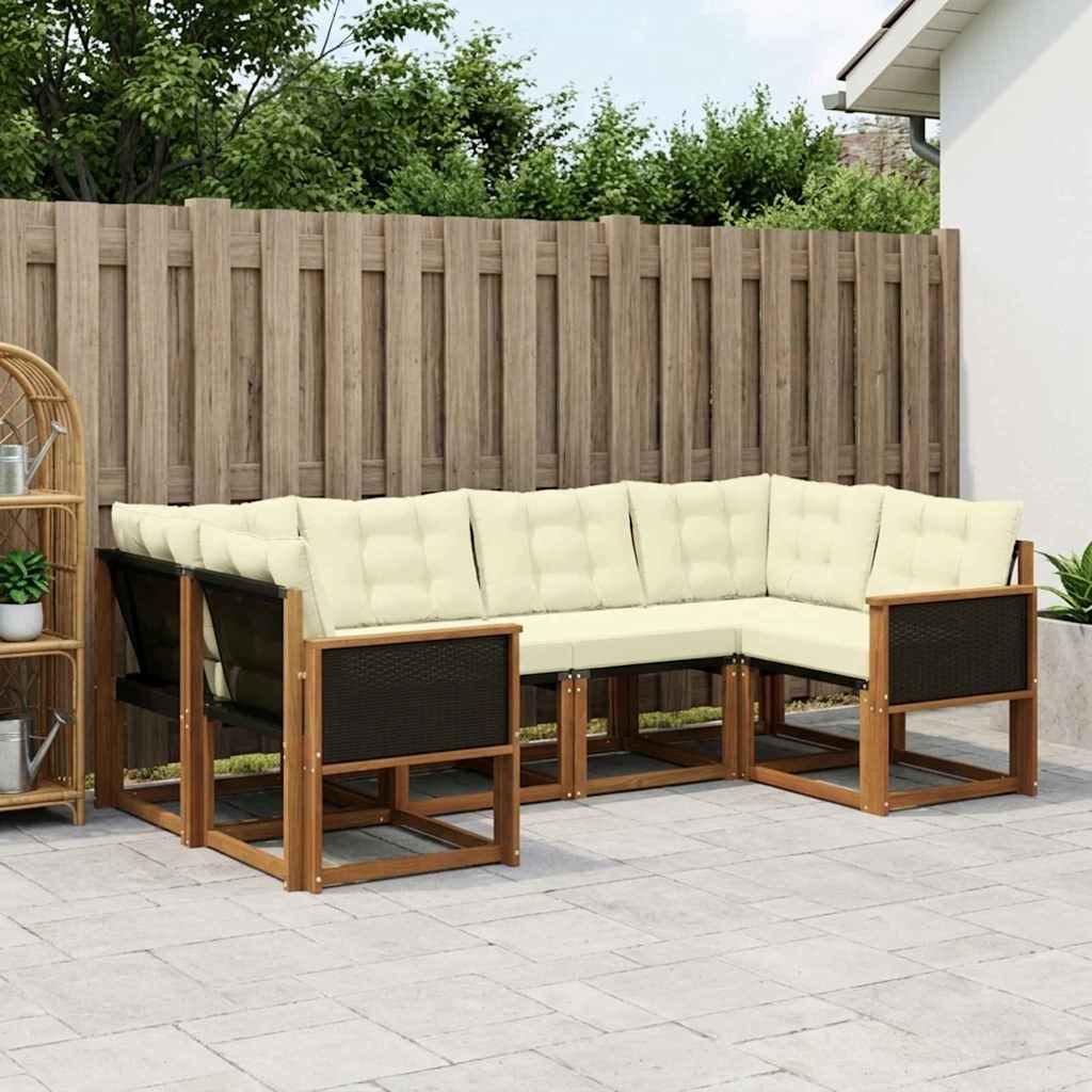Buiten bankenset met kussen 6 pcs Natuurlijk en Crème – afbeelding 1