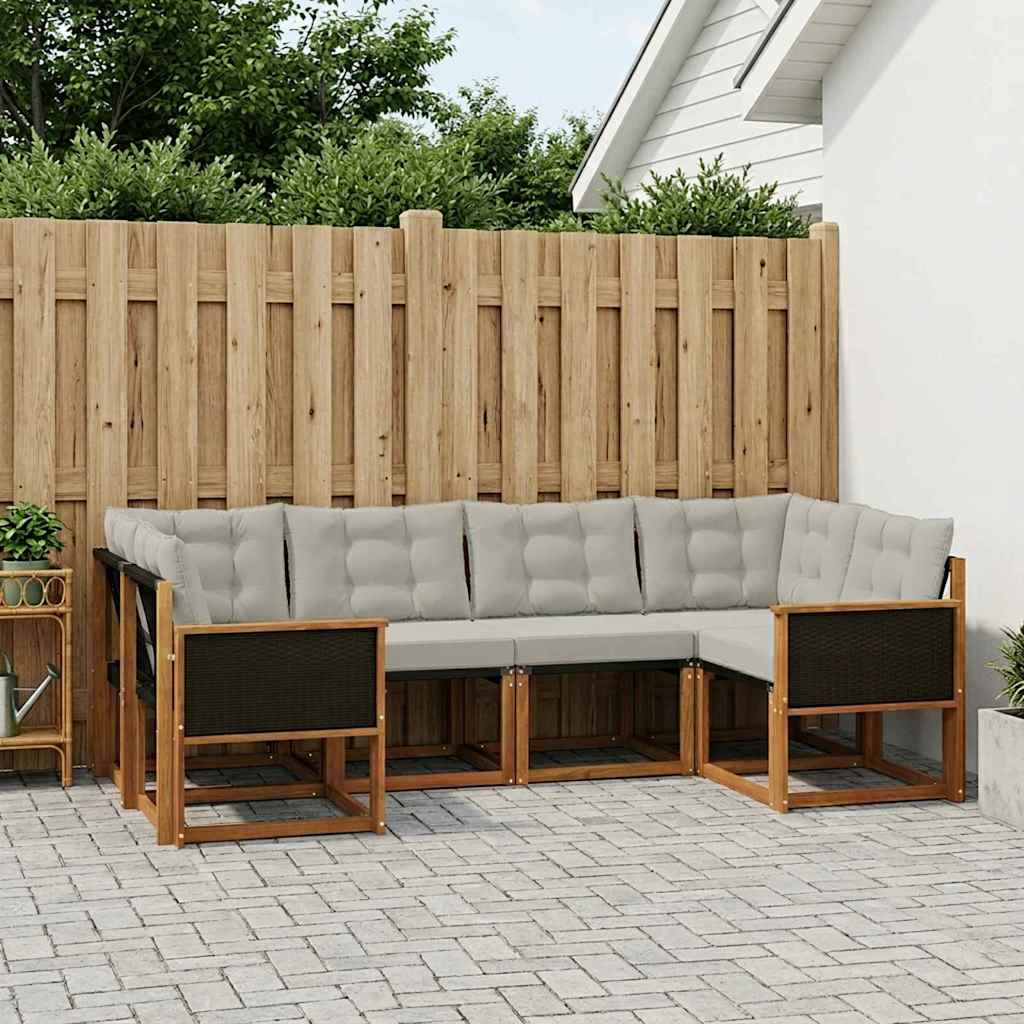 Buiten bankenset met kussen 6 pcs Natuurlijk en Lichtgrijs – afbeelding 1