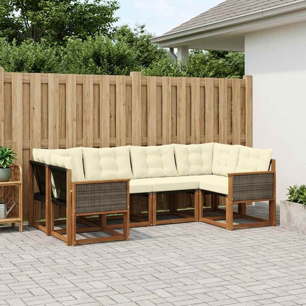 Buiten bankenset met kussen 6 pcs Natuurlijk en Crème