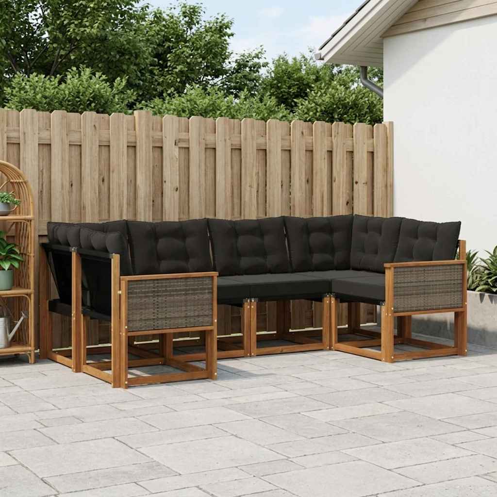Buiten bankenset met kussen 6 pcs Naturel en Zwart – afbeelding 1