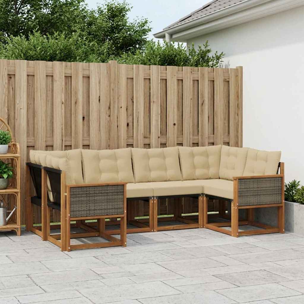 Buiten bankenset met kussen 6 pcs Natuurlijk en Beige