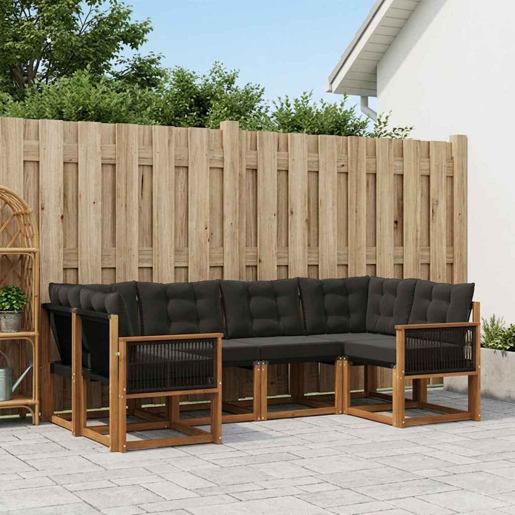 Buiten bankenset met kussen 6 pcs Naturel en Zwart