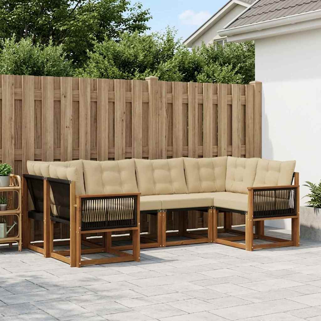 Buiten bankenset met kussen 6 pcs Natuurlijk en Beige