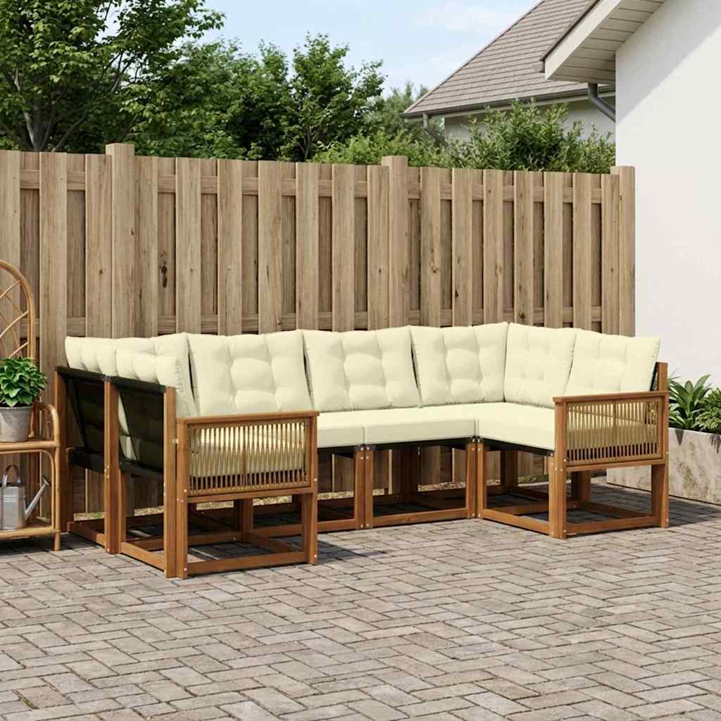Buiten bankenset met kussen 6 pcs Natuurlijk en Crème – afbeelding 1