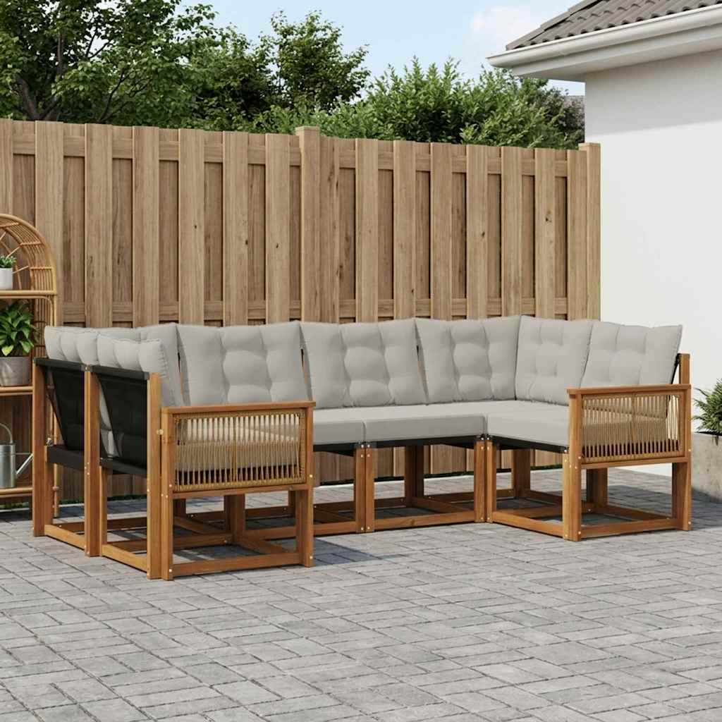 Buiten bankenset met kussen 6 pcs Naturel en lichtgrijs