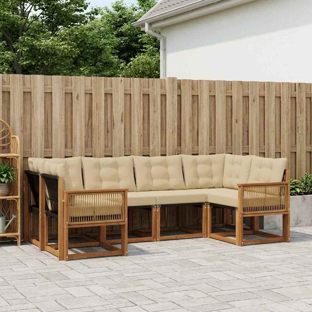 Buiten bankenset met kussen 6 pcs Natuurlijk en Beige