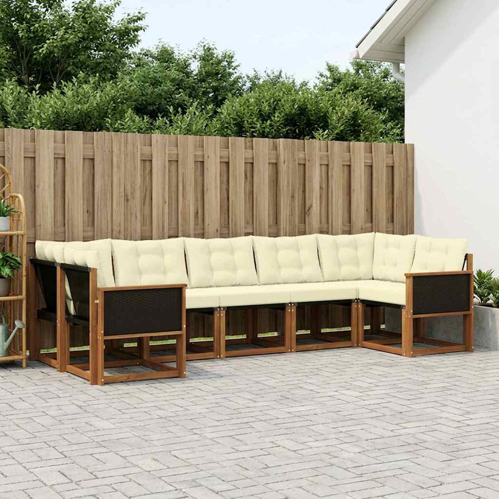 Buiten bankenset met kussen 7 pcs Natuurlijk en Crème