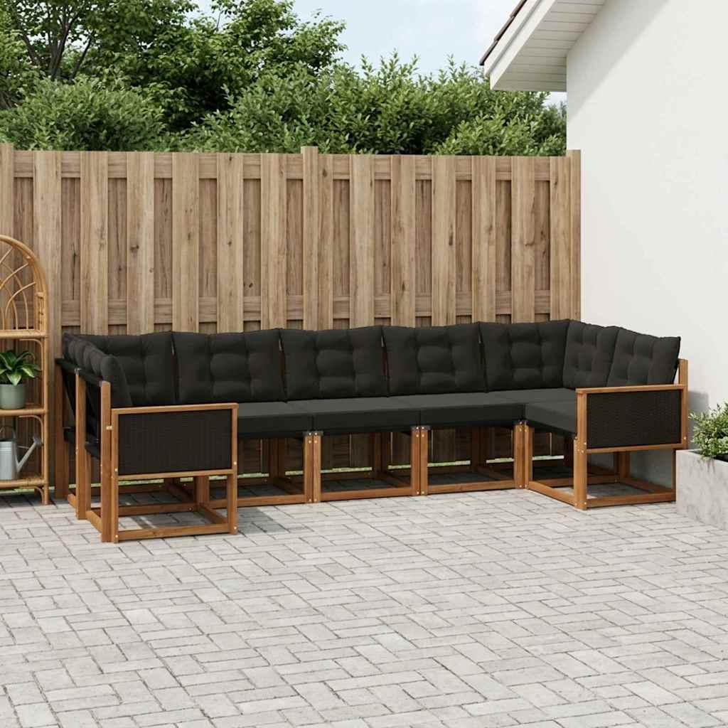 Buiten bankenset met kussen 7 pcs Naturel en Zwart