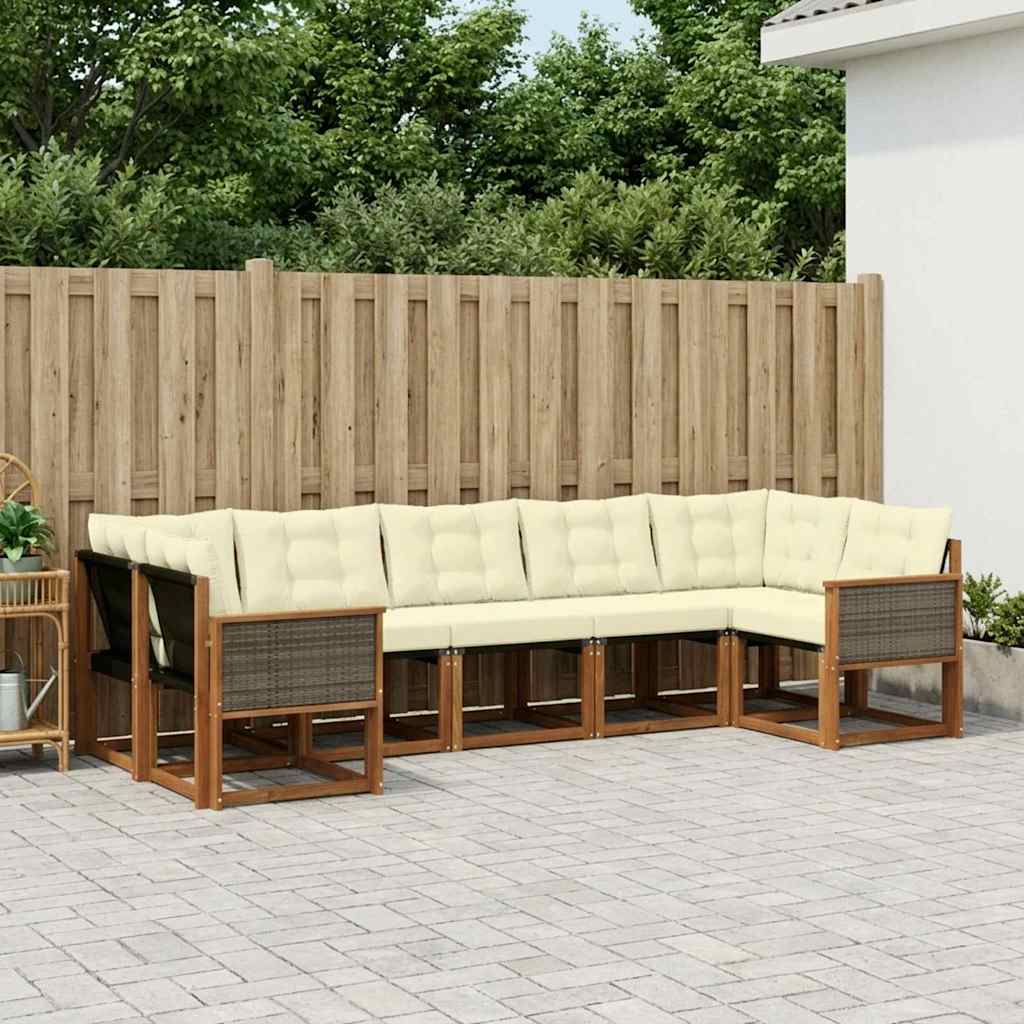 Buiten bankenset met kussen 7 pcs Natuurlijk en Crème – afbeelding 1