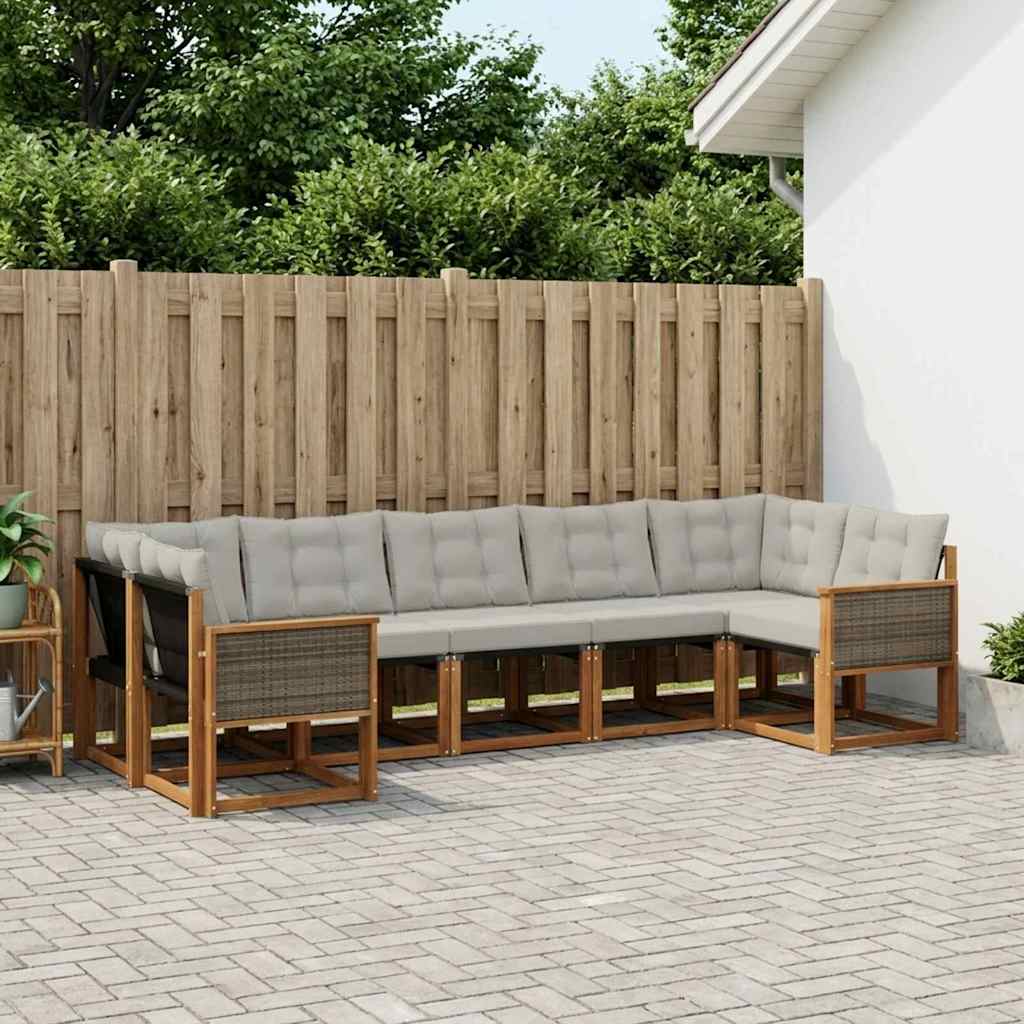 Buiten bankenset met kussen 7 pcs Natuurlijk en Lichtgrijs