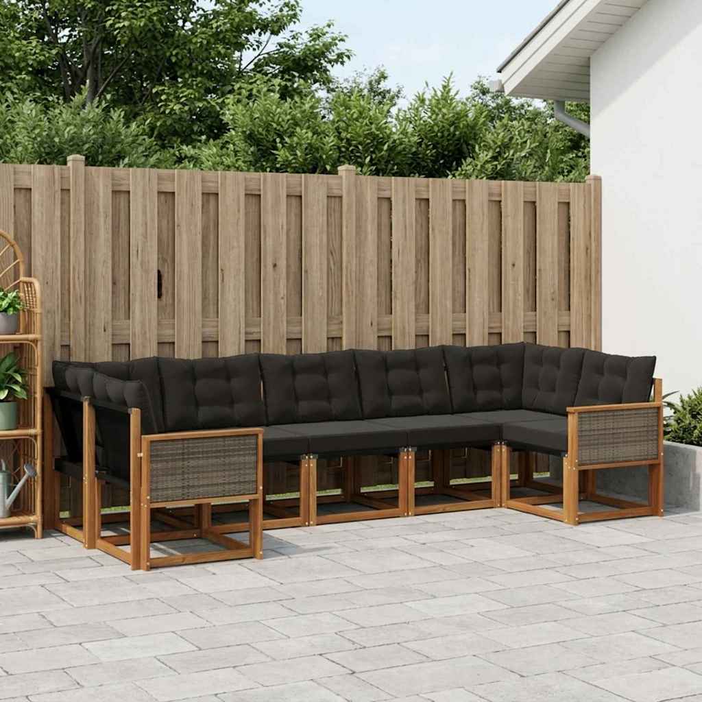 Buiten bankenset met kussen 7 pcs Naturel en Zwart