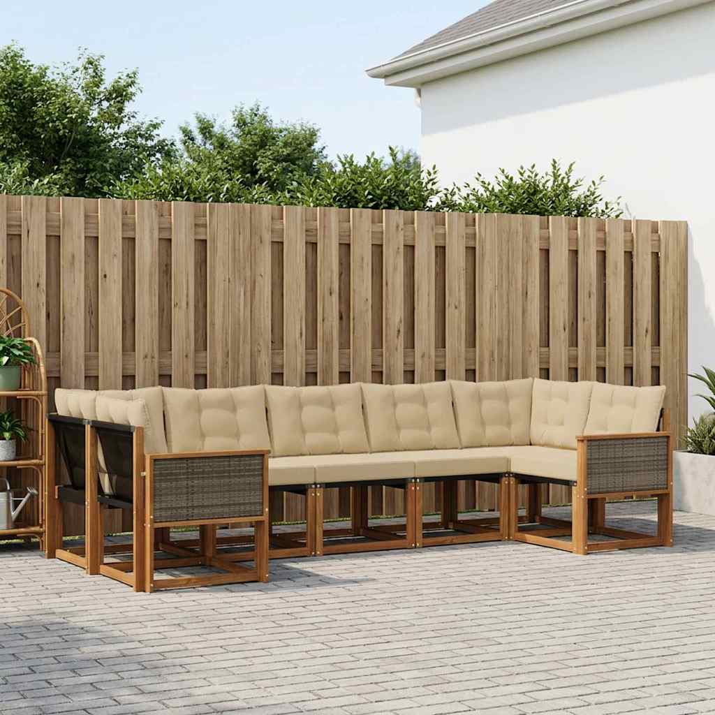 Buiten bankenset met kussen 7 pcs Natuurlijk en Beige