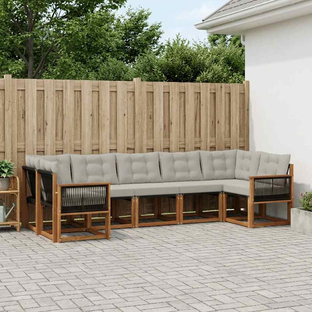 Buiten bankenset met kussen 7 pcs Natuurlijk en Lichtgrijs