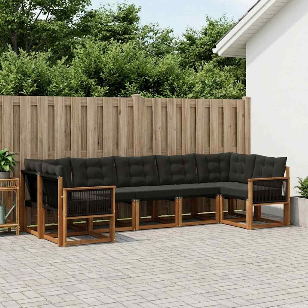 Buiten bankenset met kussen 7 pcs Naturel en Zwart – afbeelding 1
