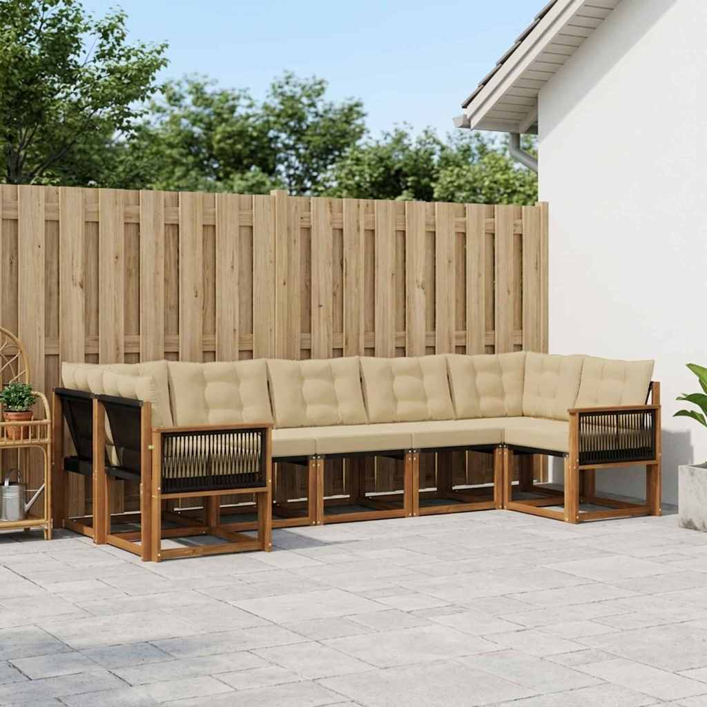 Buiten bankenset met kussen 7 pcs Natuurlijk en Beige – afbeelding 1