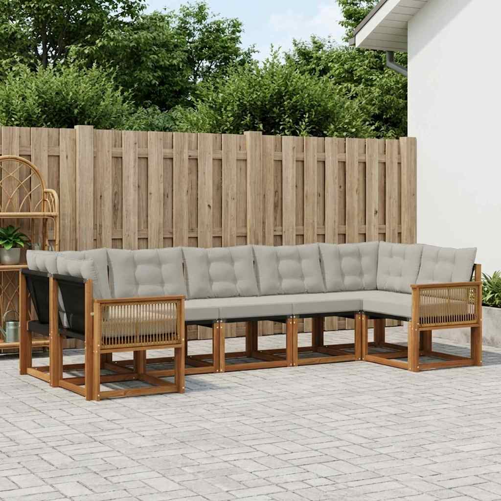 Buiten bankenset met kussen 7 pcs Naturel en lichtgrijs – afbeelding 1
