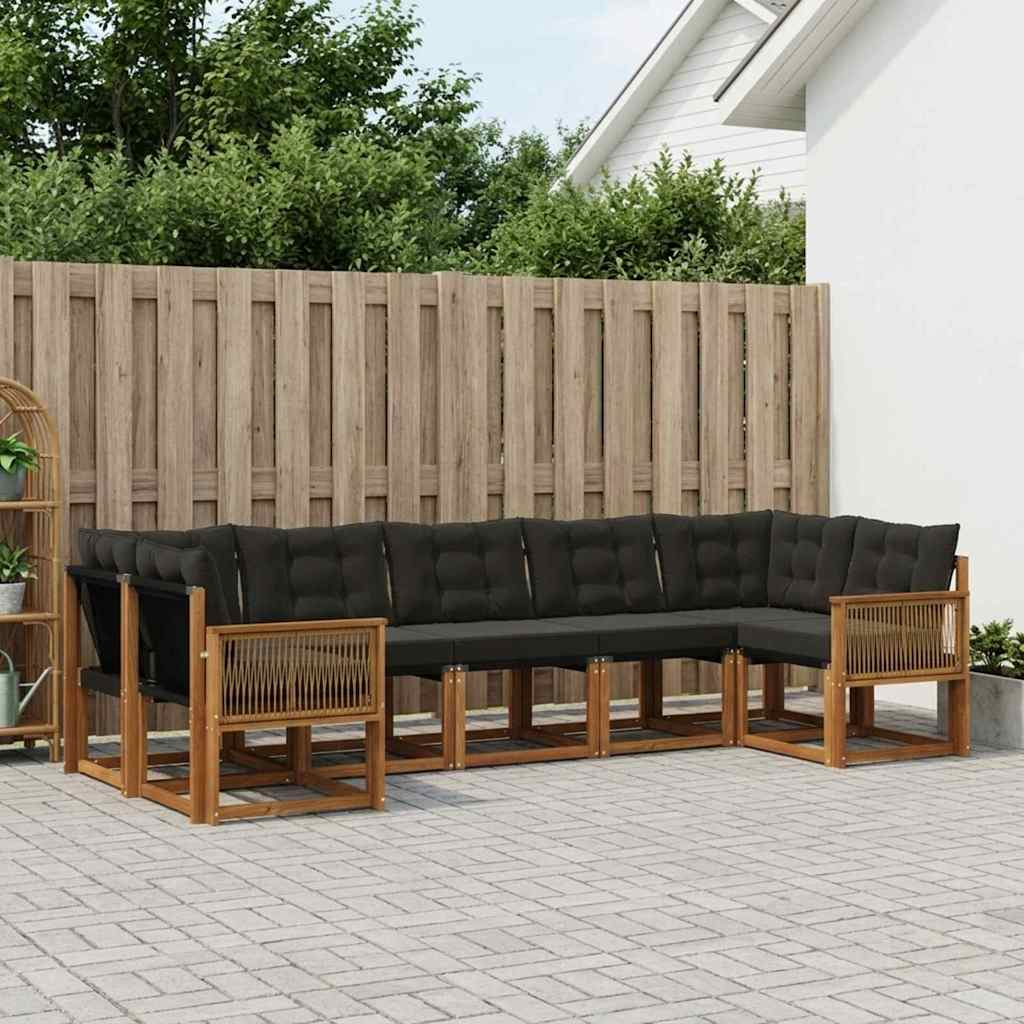 Buiten bankenset met kussen 7 pcs Naturel en Zwart – afbeelding 1