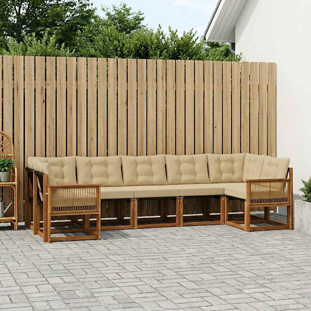 Buiten bankenset met kussen 7 pcs Natuurlijk en Beige