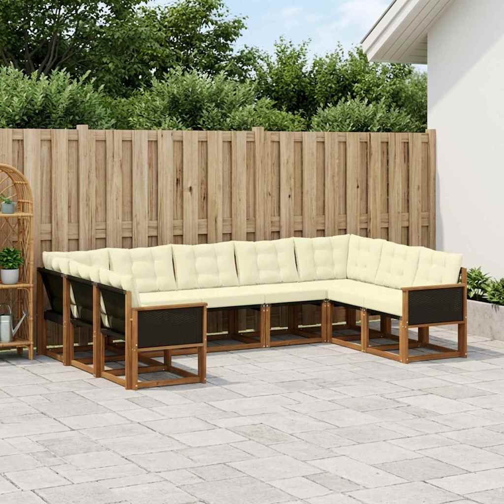 Buiten bankenset met kussen 9 pcs Natuurlijk en Crème – afbeelding 1