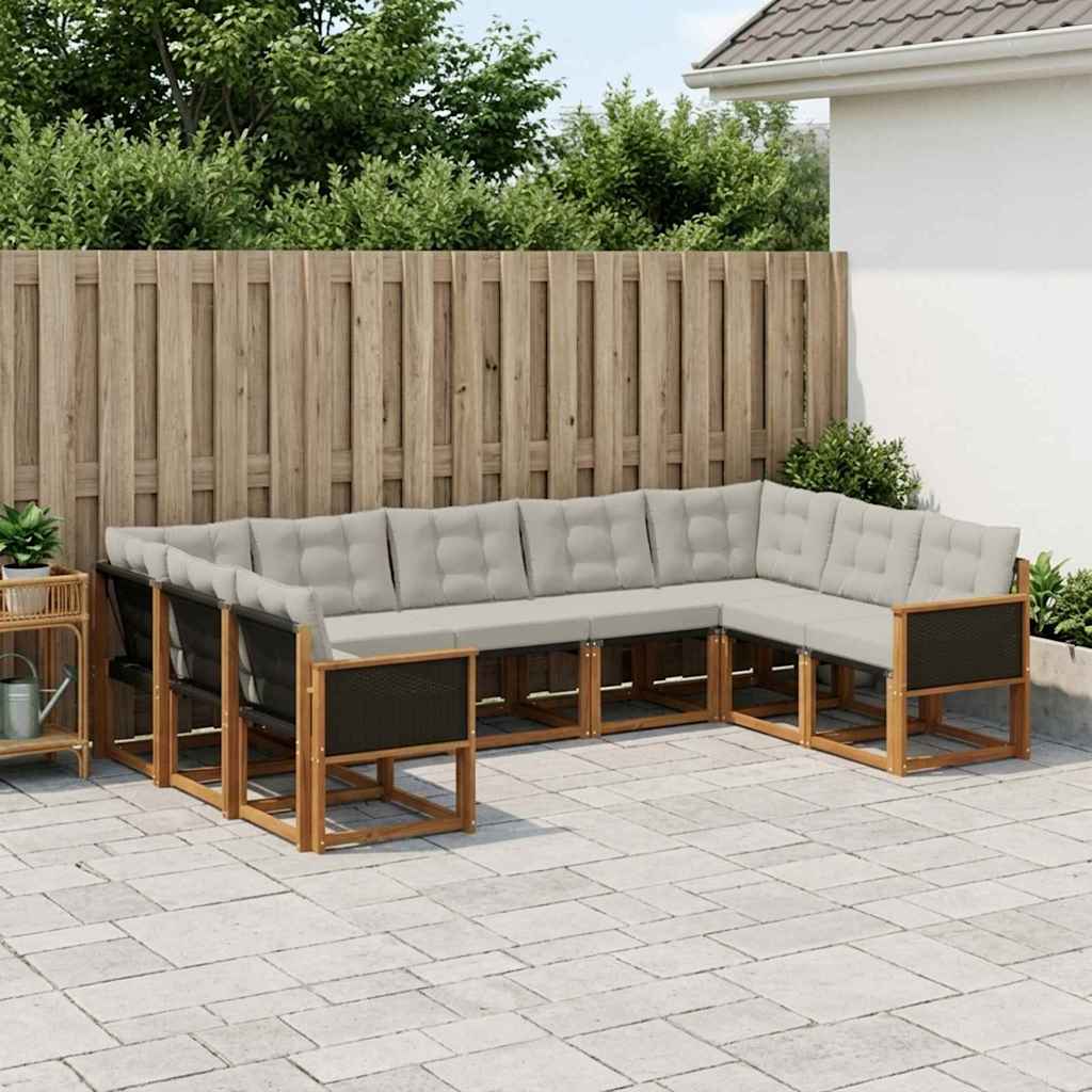 Buiten bankenset met kussen 9 pcs Natuurlijk en Lichtgrijs – afbeelding 1