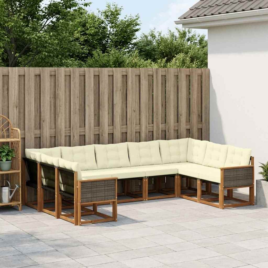 Buiten bankenset met kussen 9 pcs Natuurlijk en Crème – afbeelding 1