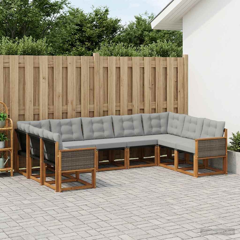 Buiten bankenset met kussen 9 pcs Natuurlijk en Lichtgrijs – afbeelding 1