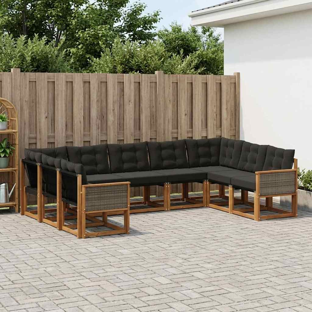 Buiten bankenset met kussen 9 pcs Naturel en Zwart – afbeelding 1