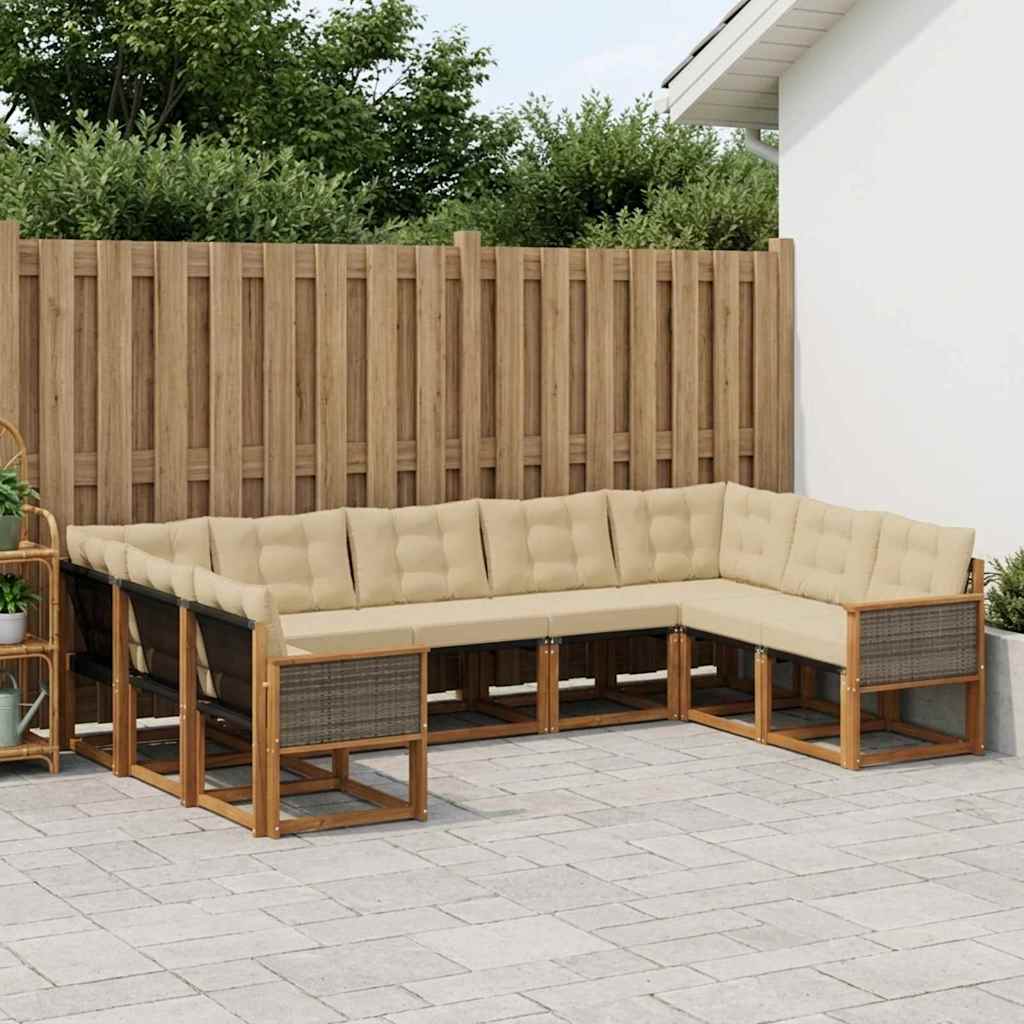 Buiten bankenset met kussen 9 pcs Natuurlijk en Beige