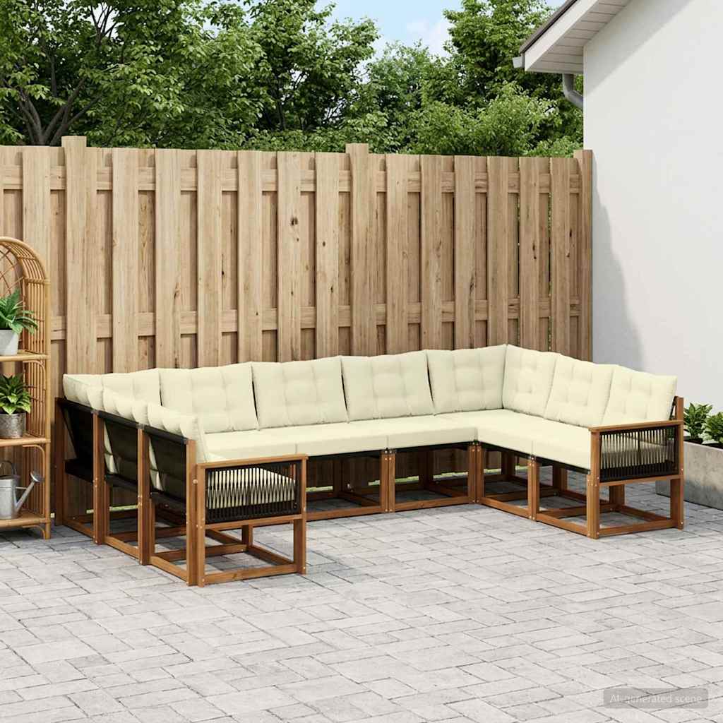 Buiten bankenset met kussen 9 pcs Natuurlijk en Crème