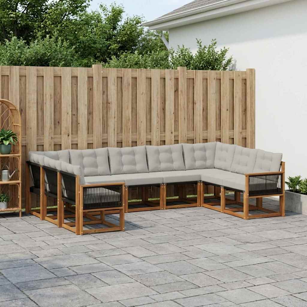 Buiten bankenset met kussen 9 pcs Natuurlijk en Lichtgrijs – afbeelding 1