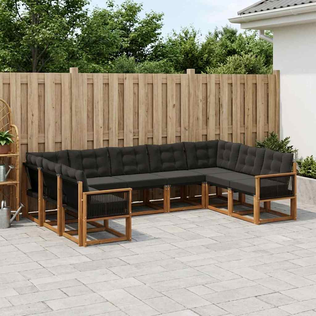 Buiten bankenset met kussen 9 pcs Naturel en Zwart – afbeelding 1