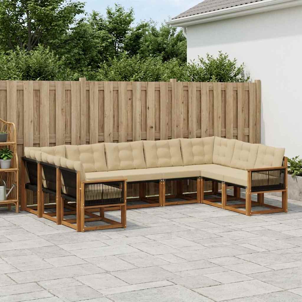 Buiten bankenset met kussen 9 pcs Natuurlijk en Beige – afbeelding 1