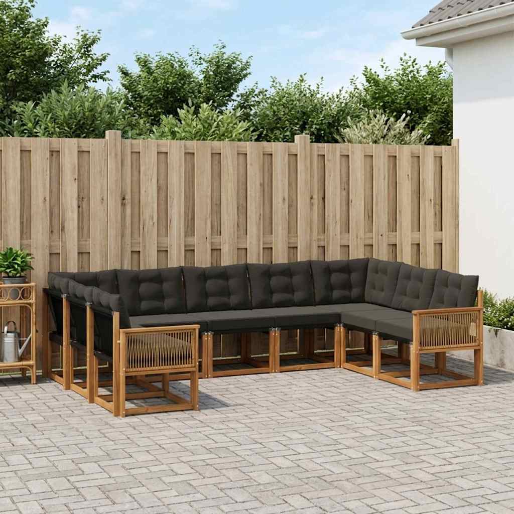 Buiten bankenset met kussen 9 pcs Naturel en Zwart