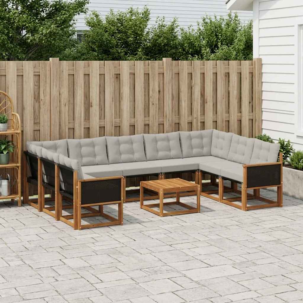 Buiten bankenset met kussen 10 pcs Natuurlijk en Lichtgrijs – afbeelding 1