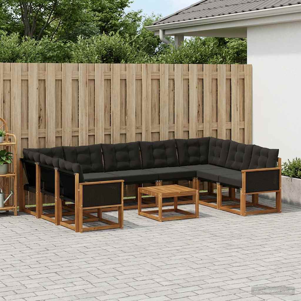 Buiten bankenset met kussen 10 pcs Naturel en Zwart – afbeelding 1