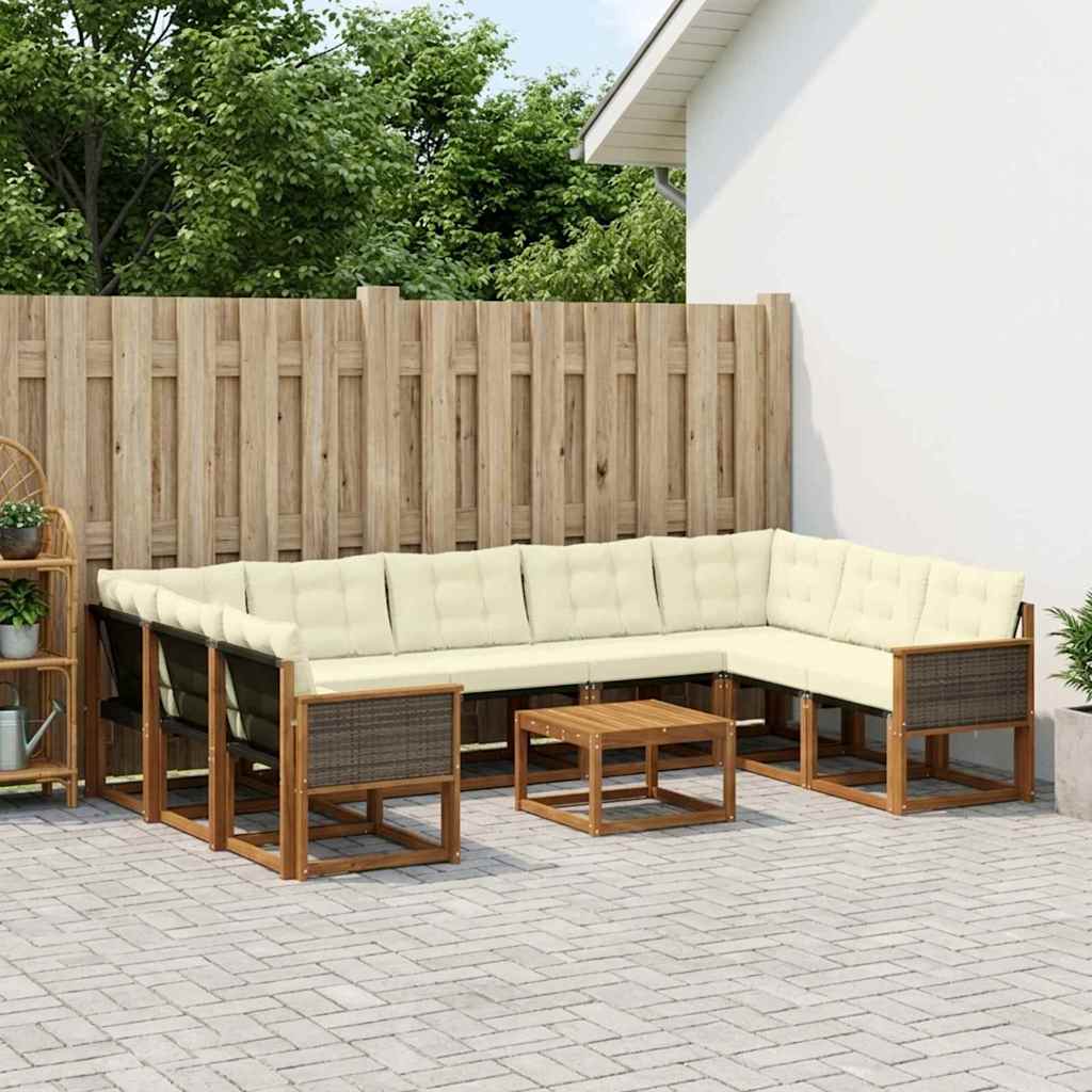 Buiten bankenset met kussen 10 pcs Natuurlijk en Crème – afbeelding 1