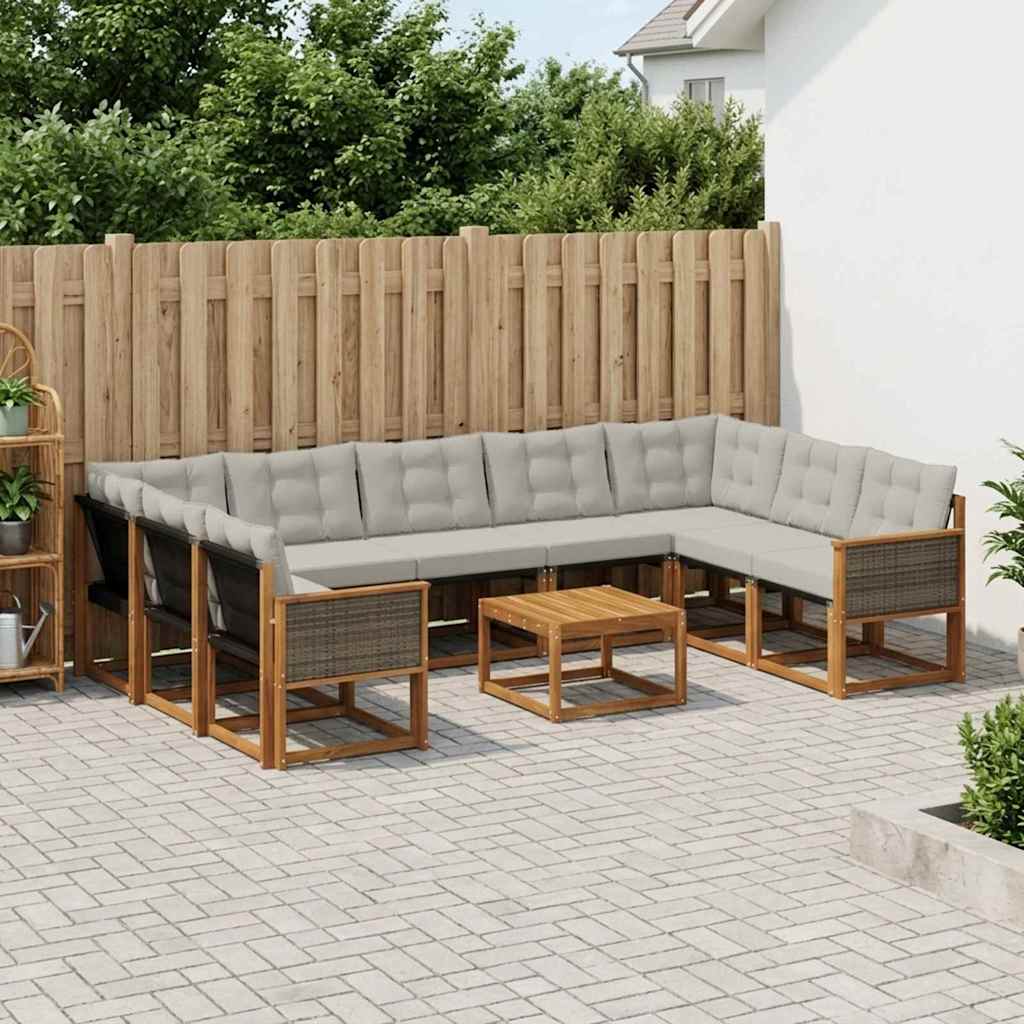 Buiten bankenset met kussen 10 pcs Natuurlijk en Lichtgrijs – afbeelding 1
