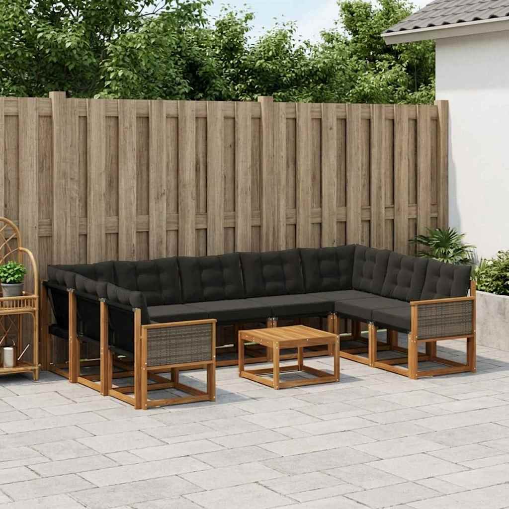 Buiten bankenset met kussen 10 pcs Naturel en Zwart – afbeelding 1