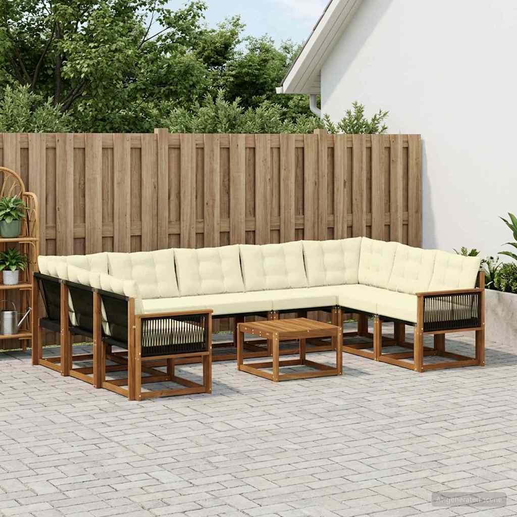 Buiten bankenset met kussen 10 pcs Natuurlijk en Crème