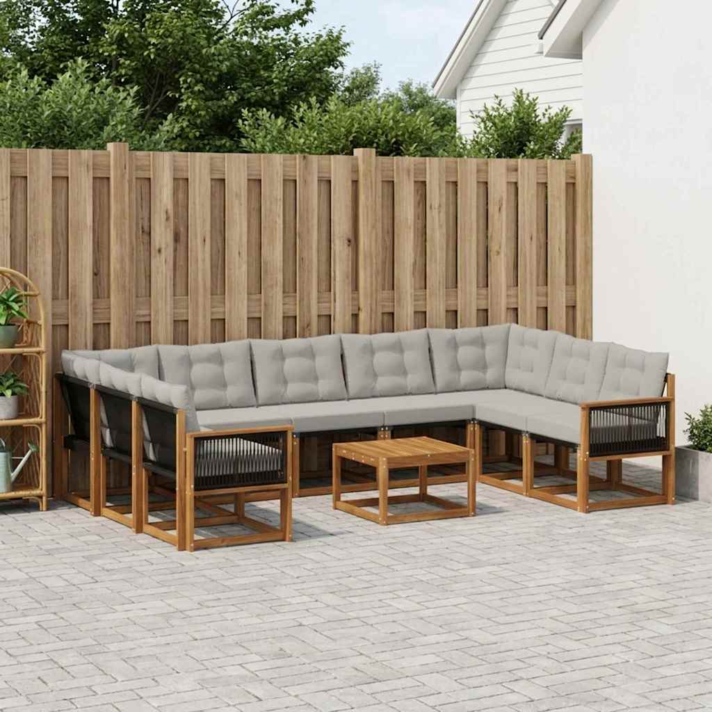 Buiten bankenset met kussen 10 pcs Natuurlijk en Lichtgrijs