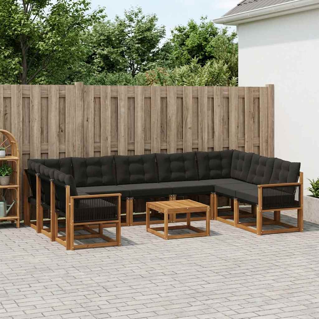 Buiten bankenset met kussen 10 pcs Naturel en Zwart