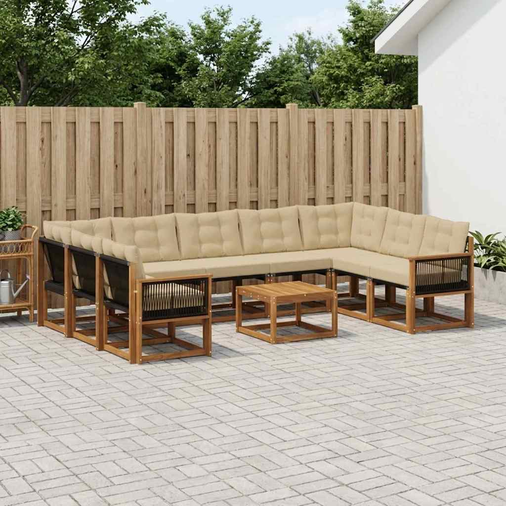 Buiten bankenset met kussen 10 pcs Natuurlijk en Beige