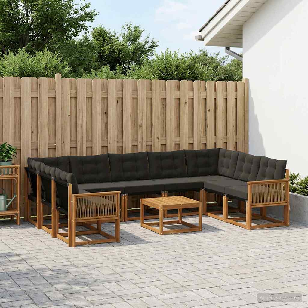 Buiten bankenset met kussen 10 pcs Naturel en Zwart – afbeelding 1