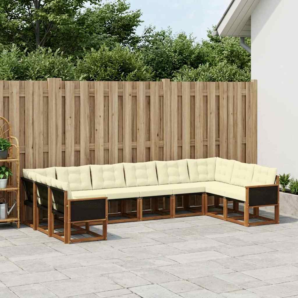 Buiten bankenset met kussen 10 pcs Natuurlijk en Crème