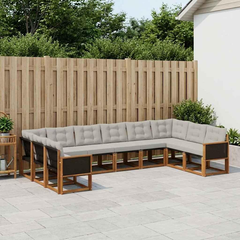 Buiten bankenset met kussen 10 pcs Natuurlijk en Lichtgrijs – afbeelding 1