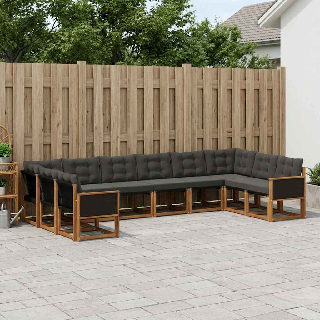 Buiten bankenset met kussen 10 pcs Naturel en Zwart – afbeelding 1