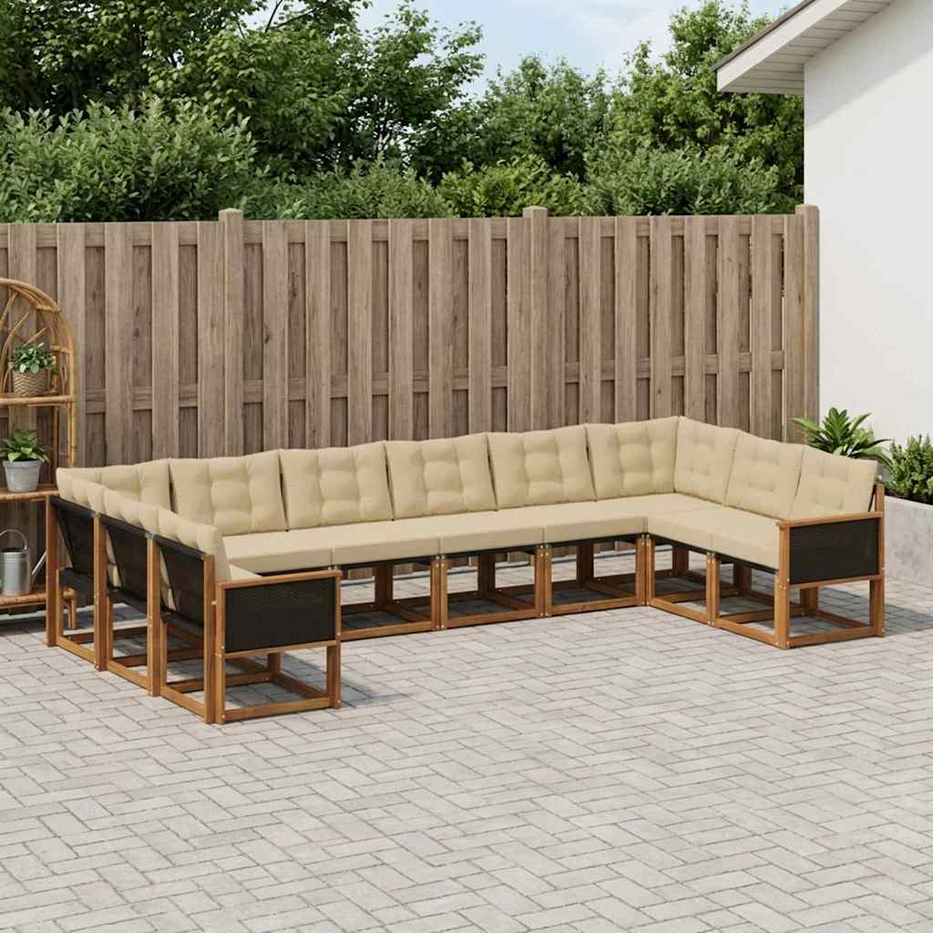 Buiten bankenset met kussen 10 pcs Natuurlijk en Beige