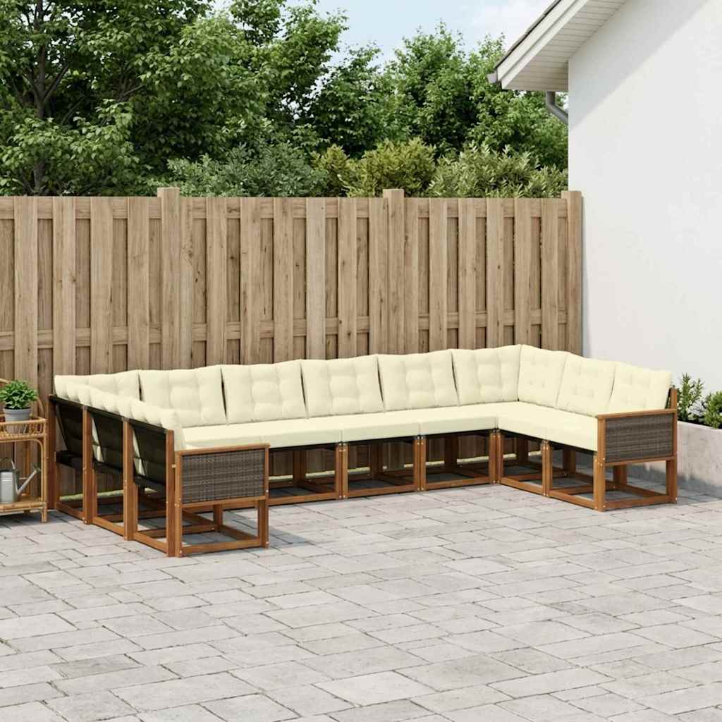 Buiten bankenset met kussen 10 pcs Natuurlijk en Crème