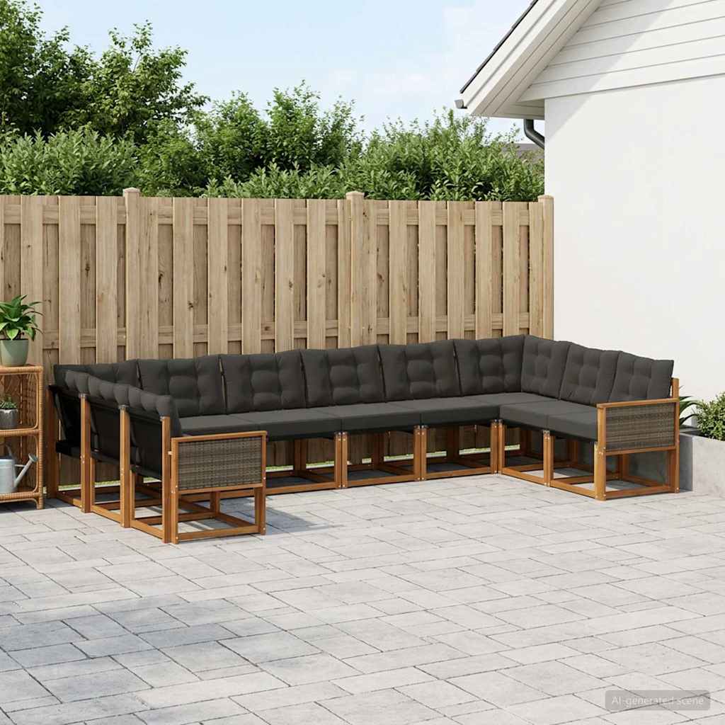Buiten bankenset met kussen 10 pcs Naturel en Zwart
